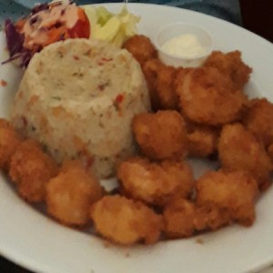 camarones apanados con arroz arroz Pencas y ensalada