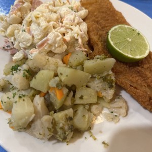 Pescado con ensalada y vegetales 