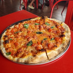 Pizza  cherry tomatoes, basil, parmigiano 