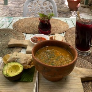Tortilla soup + hibiscus drink 