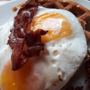 waffle and the eggs w/bacon