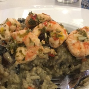 Risotto de hongos con langostinos