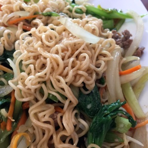 Meat, noodles and vegetables