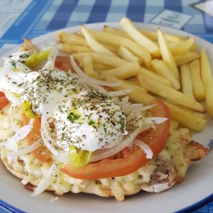 1/2 pita pantufla de pierna con papitas asadas