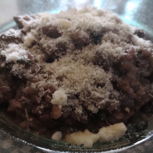 risotto con hongos Portobelo y lomito