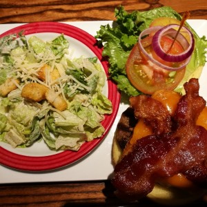 Friday cheese bacon burger and cesar salado