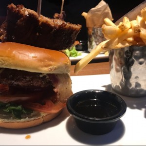 Signature glaze BBQ ribs burger