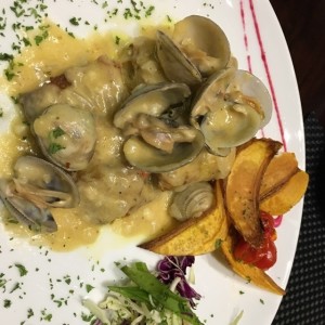 Corvina con almejas