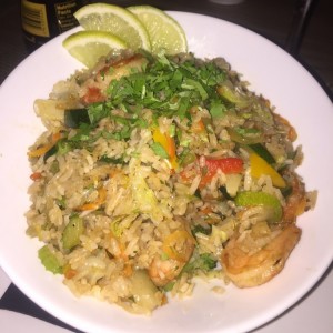 arroz thai con langostinos y vegetales