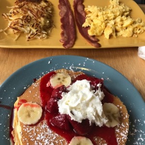 Strawberry-banana pancakes combo