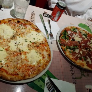 izquierda pizza rio de janeiro, derecha pizza moderna con jamon serrano