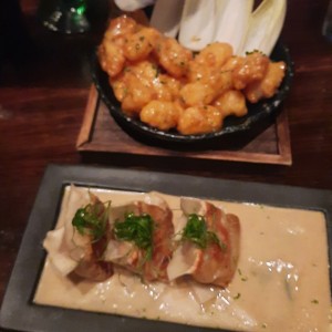 hot shrimp tempura & crispy chicken dumplings