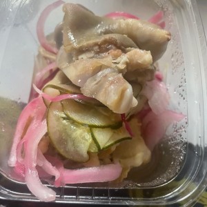 PICKLED PIG FEET (SAUS):  2 pieces (Pickled pig feet with onion, cucumber and fresh lime juice)