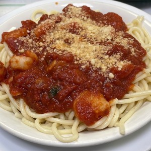 Spaguettis con camarones 