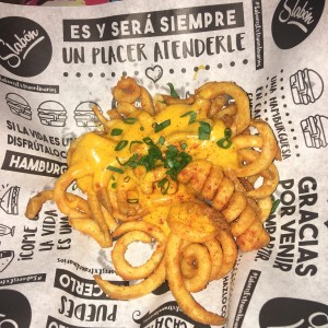 Bowl de papaa curly con queso fundido