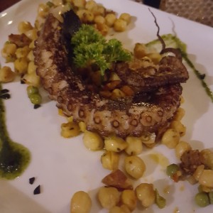 pulpo sobre cama de garbanzod