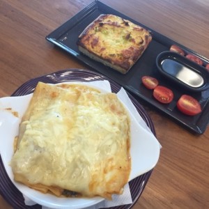 lasagna bolognesa y quiche de puerros