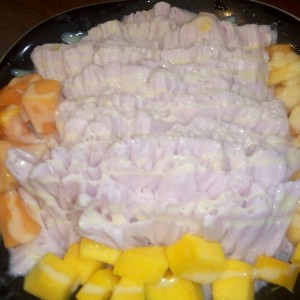 Shave ice de Taro, con frutas frescas