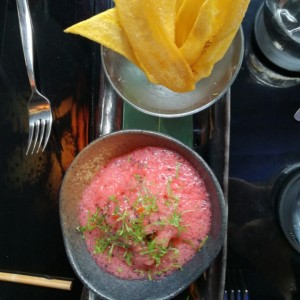 CEVICHE CON ESPUMA DE ROCOTTO