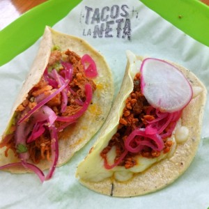 Tacos Chorizo Queso y Tacos Carnitas . 