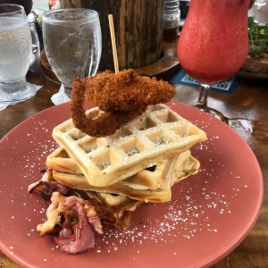 waffles chicken and bacon