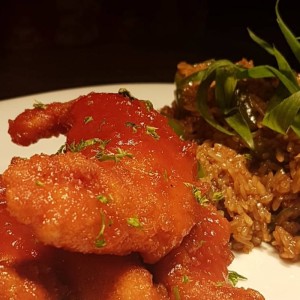 sweet and spicy chicken con arroz japones