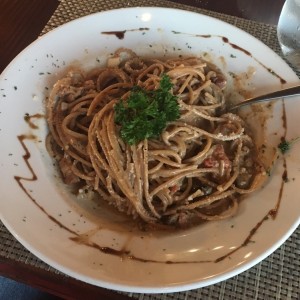 Pasra Amatricciana en Spaghetti Integral