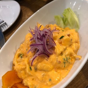 Ceviche con leche de entregue 