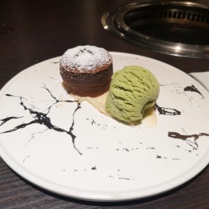 CHOCOLATE LAVA CAKE WITH GREEN TEA ICE CREAM