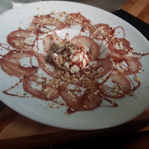 carpaccio de peras y helado 