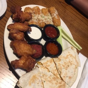 Trio?fried mozarella,Buffalo w y quesadilla