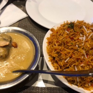 Malai kofta y Arroz Biryani de Pollo 