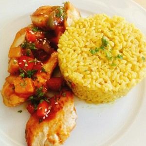 pollo bbq y arroz integral