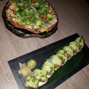 Pizza Japonesa y Sushi con Tuna Fresca 