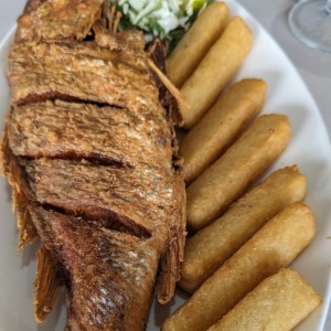 whole red snapper fried.