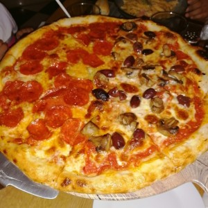 FullPizza | half pepperoni half mushrooms and Kalamata olives