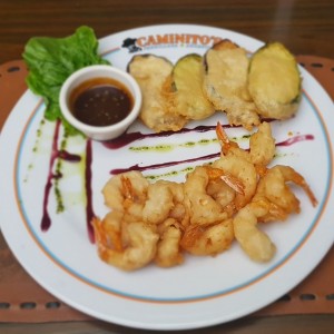 Camarones en tempura con vegetales