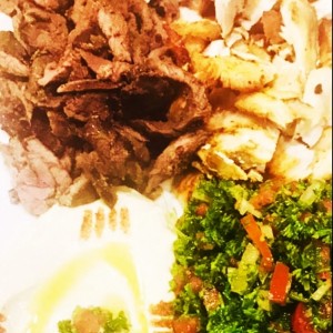 danasco plato shawarma pollo,carne,tabuli y humus muy buin 