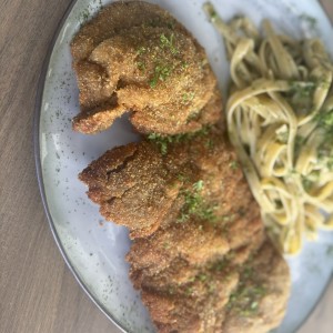 Milanese con pasta  al olio 