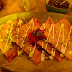 Quesadillas de Birria, Queso Oaxaca y Chorizo