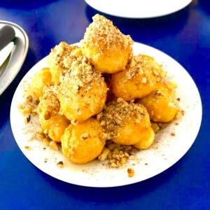 LOUKOUMADES (Greek doughnuts with honey, nuts and cinnamon)