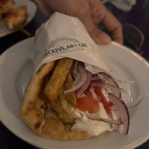 Souvlaki de langostinos 