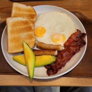 AMERICAN  BREAKFAST (2 Eggs, Toasts, Avocado, Pork Sausage &  Bacon)