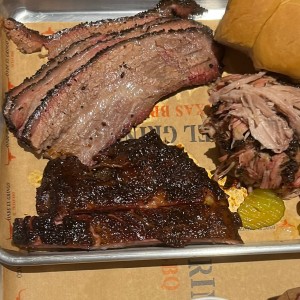 brisket, ribs and pulled pork