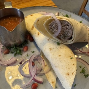 LAMRO'S LAMB KEBAB WITH LAVASH AND SOUCE