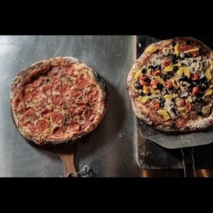 Pepperoni pizza & veggie pizza