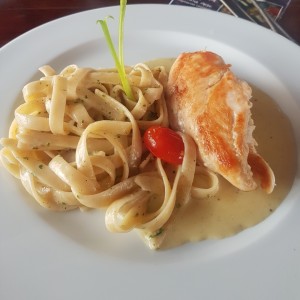 POLLO  con pasta en salsa blue cheese