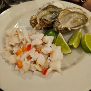 Ostras y ceviche de corvina