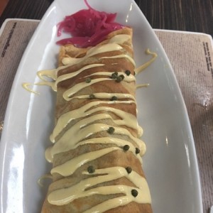 Crepe filete a la mostaza y pimienta verde