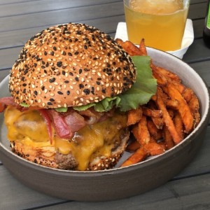 homestyle burger & sweet potato fries